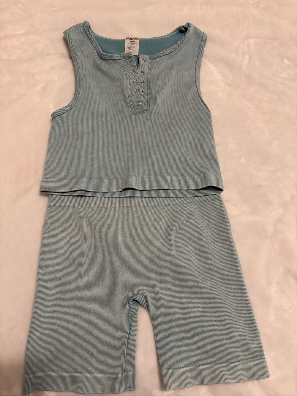 No Boundaries Light Aqua Ribbed Henley Tank & Shorts Set